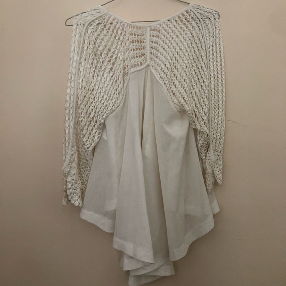 BEAUTIFUL Free People Castaway crochet sleeve top ivory women’s small oversized - Picture 5 of 13
